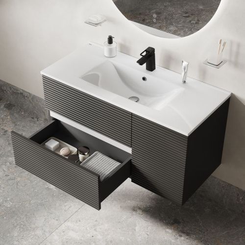 Тумба с раковиной Iddis Bild BIL10G0i95K 100х50 подвесная цвет серый - фото 4