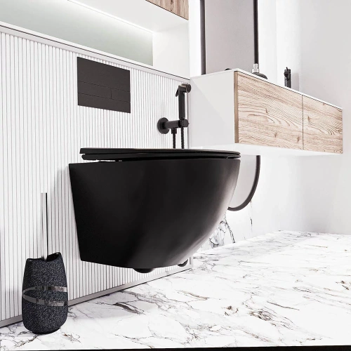 Унитаз подвесной Veconi Moro VMO-48TB черный с сиденьем микролифт безободковый смыв торнадо - фото 4