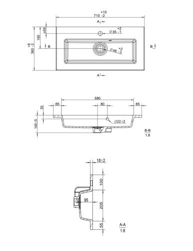 Раковина керамическая Uperwood Aurora RAurora70wg 70х40 полувстраиваемая цвет белый - фото 2