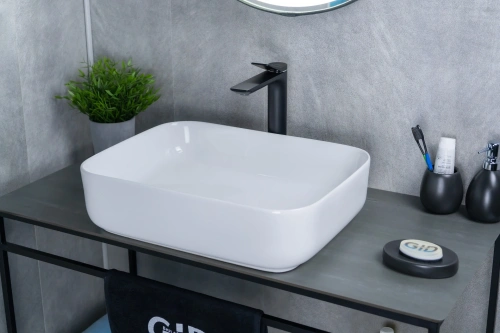 Раковина керамическая Gid Geométrico 51197 50х40 накладная цвет белый без отверстий под смеситель - фото 3