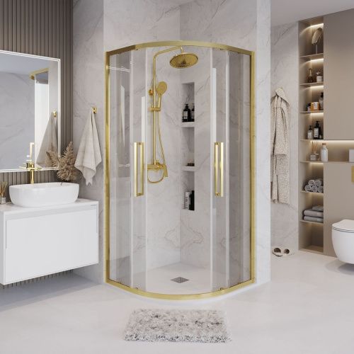 Душевой уголок Grossman Cosmo 301.K33.02.1010.32.00 100х100 стекло прозрачное профиль золото без поддона - фото 4