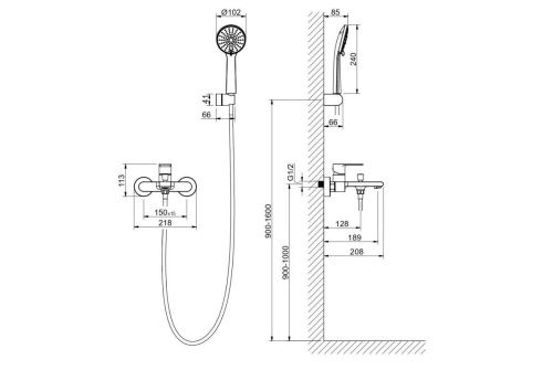 Смеситель для ванны Aquatek ЛИРА AQ1449MB настенный черный - фото 4