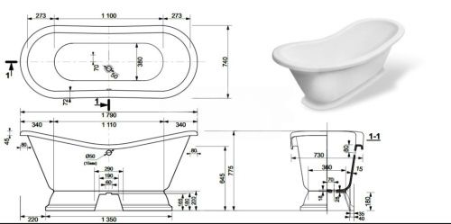 Ванна из литьевго мрамора Эстет Бостон ФР-00001046 180х75 отдельностоящая овальная - фото 5