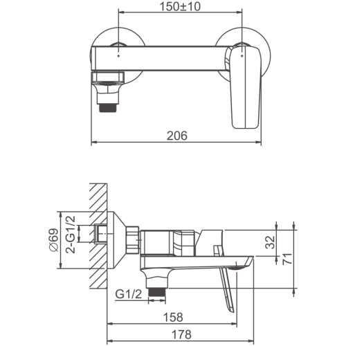 Смеситель для ванны и душа BELZ B60715 настенный хром - фото 2