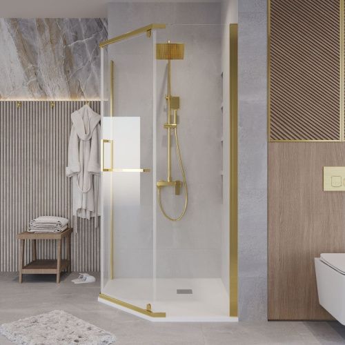 Душевой уголок Grossman Pragma 302.K33.03.1010.32.00 100х100 стекло прозрачное профиль золото без поддона - фото 4