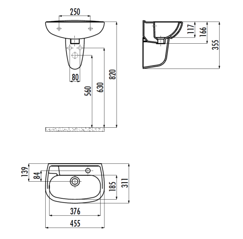 Раковина из сантехнического фарфора Creavit Trend TP030-00CB00E-0000 50х30 подвесная цвет белый 1 отверстие под смеситель - фото 2