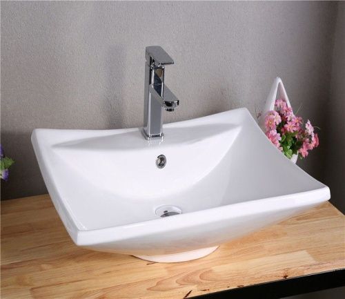 Раковина из сантехнического фаянса CeramaLux 9111 60х40 накладная цвет белый 1 отверстие под смеситель - фото 4
