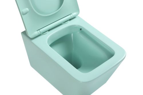 Унитаз подвесной SantiLine SL-5007LG цвет светло-зеленый с сиденьем микролифт безободковый смыв воронка-водоворот - фото 2