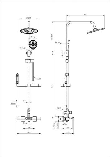 Душевая стойка Wonzon & Woghand WW-C3017-A1-BG настенная цвет золото с термостатом - фото 2