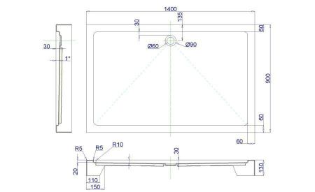 Душевой поддон акриловый Royal Bath HP RB9140HP 140х90 белый с ножками