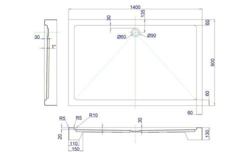 Душевой поддон акриловый Royal Bath HP RB9140HP 140х90 белый с ножками - фото 2