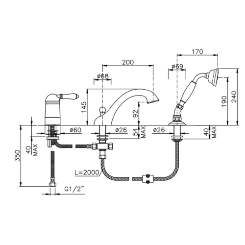 Смеситель Nicolazzi El Capitan 3414CR75 на борт ванны хром - фото 2