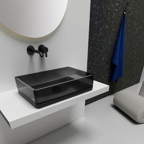 Раковина из полиэфирной смолы Abber KRISTALL AT2803Onyx 60х40 накладная цвет черный без отверстий под смеситель - фото 2