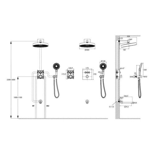 Душевая система Bronze de Luxe 1011GM встраиваемая в стену цвет серый с термостатом - фото 3