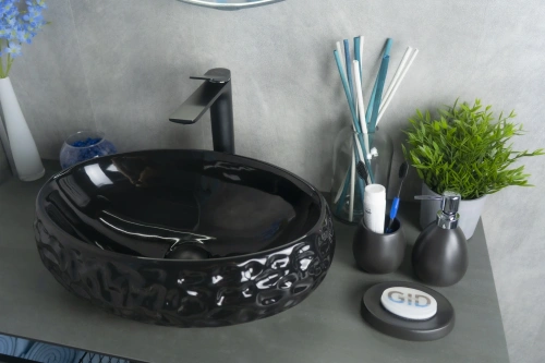 Раковина керамическая Gid Lago 52232 50х30 накладная цвет черный без отверстий под смеситель - фото 5