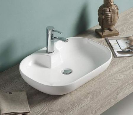 Раковина из сантехнического фаянса CeramaLux 9446 60х40 накладная цвет белый 1 отверстие под смеситель