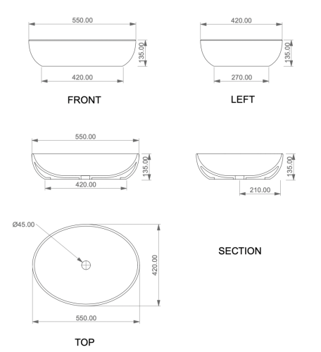 Раковина керамическая GSG Ceramic Design Easy EALAVOV55001 60х40 накладная цвет белый без отверстий под смеситель - фото 2