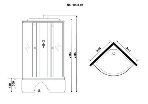 Душевая кабина Niagara Ultra 19080134 90х90 четверть круга с крышей ориентация универсальная - фото 2