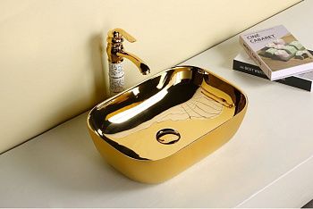 Раковина из сантехнического фарфора Cerutti SPA CR0078B 50х30 накладная цвет золото без отверстий под смеситель