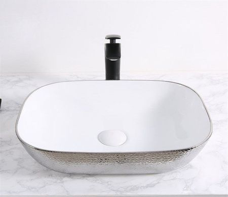 Раковина из сантехнического фаянса CeramaLux D1333H021 50х30 накладная цвет хром без отверстий под смеситель