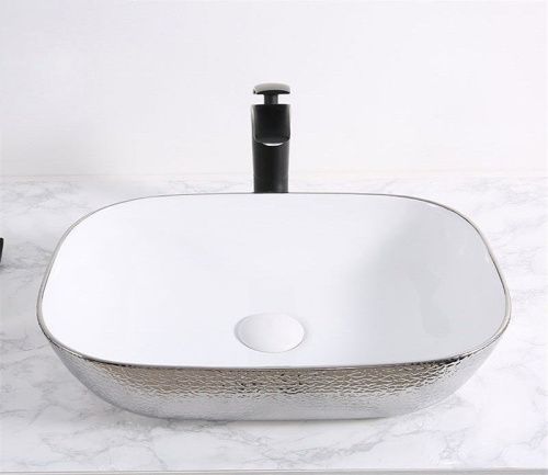 Раковина из сантехнического фаянса CeramaLux D1333H021 50х30 накладная цвет хром без отверстий под смеситель - фото 2