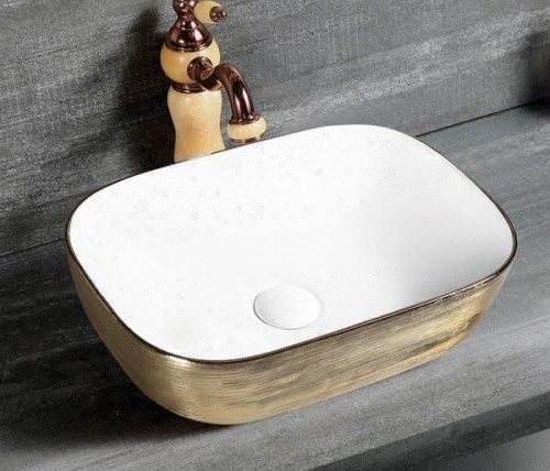 Раковина из сантехнического фаянса CeramaLux D1333H132 50х30 накладная цвет белый/медь без отверстий под смеситель - фото 3