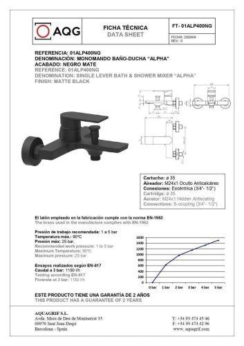 Смеситель для ванны AQG Alpha 01ALP400NG настенный черный - фото 2