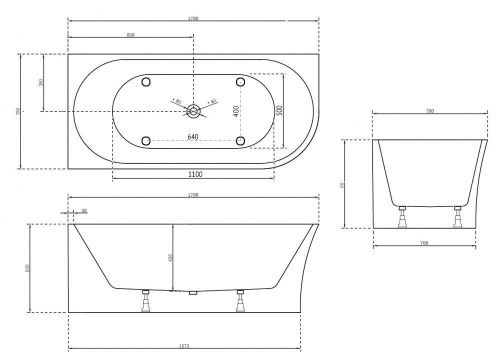 Ванна акриловая Abber AB9257-1.7 L 170х80 пристенная асимметричная с каркасом - фото 4