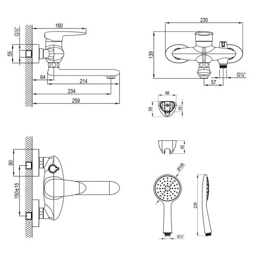 Смеситель для ванны LeMark Status LM4414C настенный хром - фото 2