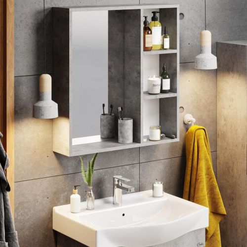 Зеркало-шкаф Onika Девис 206542 70х70 подвесной цвет серый - фото 2