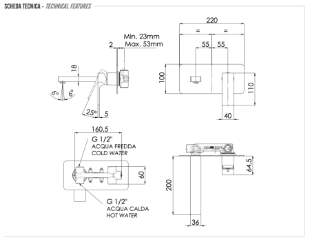 Смеситель для раковины Remer Absolute AU15NO встраиваемый в стену черный
