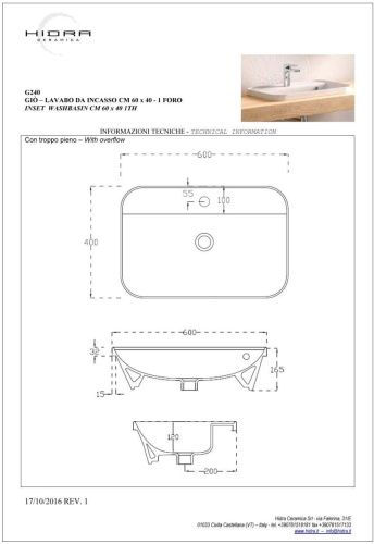 Раковина керамическая Hidra Gio G240/026 60х40 встраиваемая цвет черный 1 отверстие под смеситель - фото 2