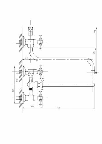 Смеситель для ванны и душа FAUZT FZs-317-10 настенный хром - фото 4