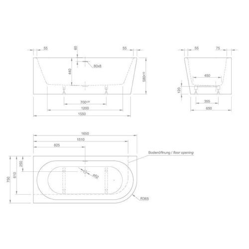 Ванна акриловая Knief Wall 0100-255-R 165х75 пристенная прямоугольная - фото 2
