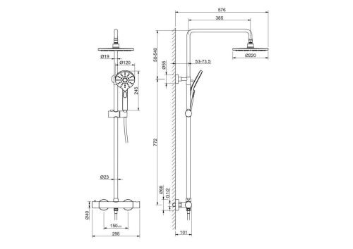 Душевая стойка Aquatek ЕВРОПА AQ2343MB настенная цвет черный с термостатом - фото 4
