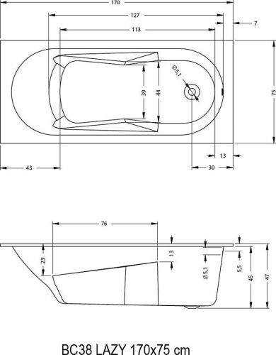 Ванна акриловая Riho LAZY B078001005 170х75 пристенная прямоугольная без ножек - фото 2