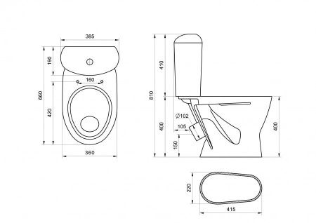 Унитаз-компакт напольный с бачком Santeri Версия 1P4015S0000BF белый с сиденьем каскадный смыв