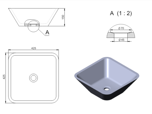 Раковина из искусственного камня Holbi SATURN 2.02.004.44.4 40х40 накладная цвет серый - фото 2