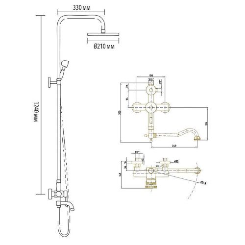 Душевая стойка Bronze de Luxe 10120DF/1 настенная цвет бронза - фото 3