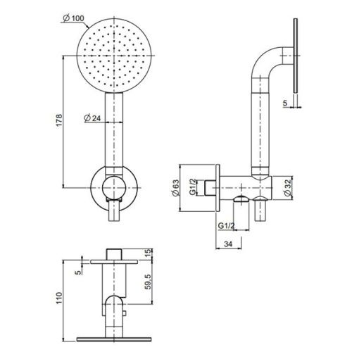 Душевой гарнитур QuadroDesign  1266AS настенный нержавеющая сталь - фото 2