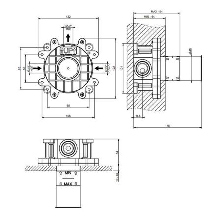 Встраиваемая часть настенного однорычажного смесителя Gessi 63412#239