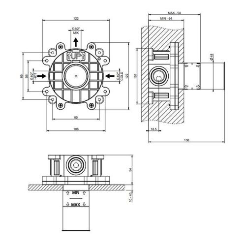 Встраиваемая часть настенного однорычажного смесителя Gessi 63412#239 - фото 2