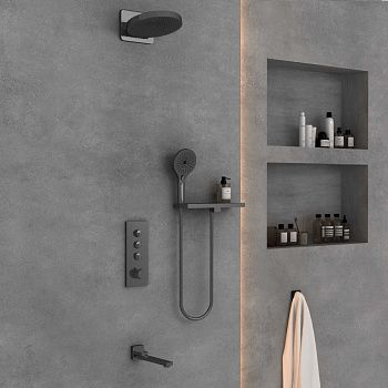 Душевая система Vincea VSFW-433TI1RGM встраиваемая в стену цвет вороненая сталь с термостатом