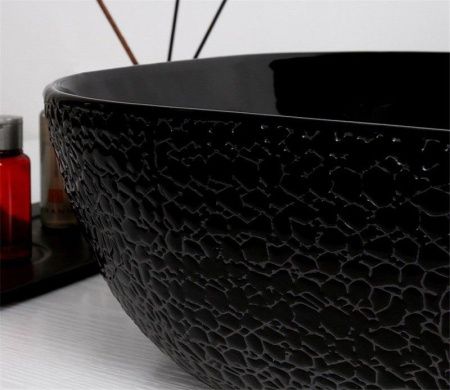 Раковина из сантехнического фаянса CeramaLux D1302H004 50х40 накладная цвет черный без отверстий под смеситель