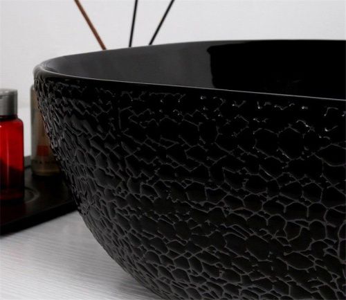 Раковина из сантехнического фаянса CeramaLux D1302H004 50х40 накладная цвет черный без отверстий под смеситель - фото 2