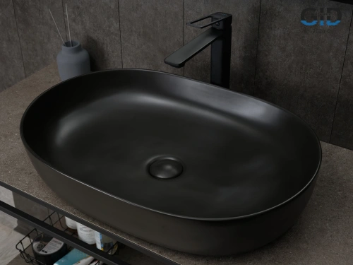 Раковина керамическая Gid Lago 53355 60х40 накладная цвет черный без отверстий под смеситель - фото 4