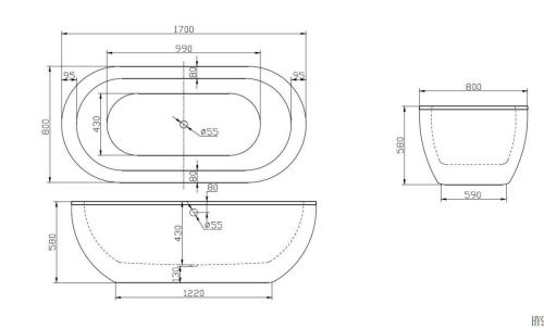 Ванна акриловая BelBagno BB13-1700 170х80 отдельностоящая овальная с ножками - фото 2