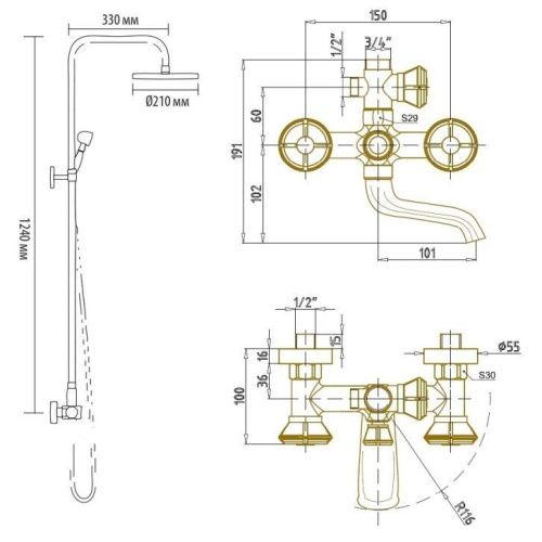 Душевая стойка Bronze de Luxe 10121DF настенная цвет бронза - фото 3