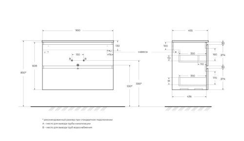 Тумба под раковину BelBagno Uno UNO-900-2C-SO-AO 90х50 подвесная цвет голубой - фото 2
