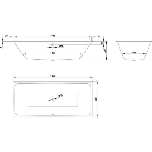 Ванна стальная Bette Loft 3172-000 180х80 встраиваемая прямоугольная без ножек - фото 2